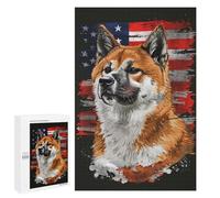 Puzzles for Teenagerss 1000 PCS Akita American Flag Jigsaw Puzzle Fun Games Pattern Assembly Unique Birthday And Xmas Gifts 1000 PCS