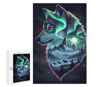 Puzzles for Teenagerss 1000 PCS Alpha Wolf - Double Exposure Night Landscape Wall Art Adult Jigsaw Puzzle Toy Wall Decor Difficult Challenge Christmas Birthday Gifts 1000 PCS