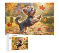 Puzzles for Teenagerss 1000 PCS Autumn Leaves Yorkshire Terrier Jigsaw for Adults Relax Games Perfect Decoration Fun Activities at Home 1000 PCS