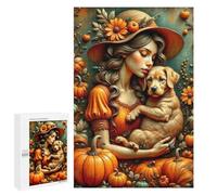 Puzzles for Teenagerss 1000 PCS Autumn Pumpkin Lady with Puppy Jigsaw Puzzle Relax Games Perfect Decoration Unique Birthday And Xmas Gifts 1000 PCS