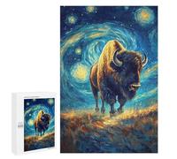Puzzles for Teenagerss 1000 PCS Bison in Starry Night Style Jigsaws for Adults Relaxing Games Difficult Challenge Fun Activities at Home 1000 PCS