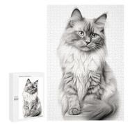 Puzzles for Teenagerss 1000 PCS Black And White Ragdoll Cat Portrait Jigsaw Puzzle Brain Teaser Game Birthday Present Fun at Home Activities, 1000 PCS