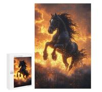 Puzzles for Teenagerss 1000 PCS Black Horse Fire Sunset Jigsaws for Adults Relaxing Games Difficult Challenge Fun Activities at Home 1000 PCS