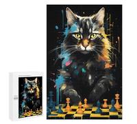 Puzzles for Teenagerss 1000 PCS Cat Chess Master Portrait Jigsaws for Adults Relaxing Games Difficult Challenge Fun Activities at Home 1000 PCS