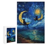 Puzzles for Teenagerss 1000 PCS Cats on Moon Swings Painting Adult Jigsaw Puzzle Toy Wall Decor Difficult Challenge Christmas Birthday Gifts 1000 PCS
