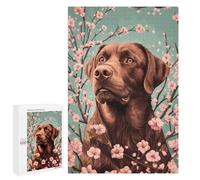 Puzzles for Teenagerss 1000 PCS Chocolate Labrador with Cherry Blossoms Labrador Floral Wall Art Adult Jigsaw Puzzle Toy Wall Decor Difficult Challenge Christmas Birthday Gifts 1000 PCS