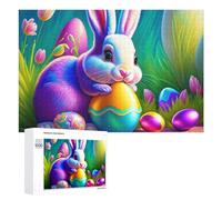 Puzzles for Teenagerss 1000 PCS Colorful Easter Bunny with Eggs Teenagers Puzzles Relaxing Games Presents for Women Fun Activities at Home 1000 PCS