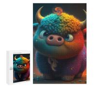 Puzzles for Teenagerss 1000 PCS Colorful Furry Bull Character Jigsaw Puzzle Fun Games Pattern Assembly Unique Birthday And Xmas Gifts 1000 PCS