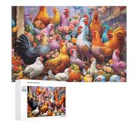 Puzzles for Teenagerss 1000 PCS Colorful Roosters in A Garden Jigsaw for Adults Relax Games Perfect Decoration Fun Activities at Home 1000 PCS