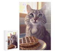 Puzzles for Teenagerss 1000 PCS Curious Cat Eyeing Waffles Jigsaws for Adults Relaxing Games Difficult Challenge Fun Activities at Home 1000 PCS
