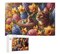 Puzzles for Teenagerss 1000 PCS Easter Flowers Cat Bunny Teenagers Puzzles Relaxing Games Presents for Women Fun Activities at Home 1000 PCS