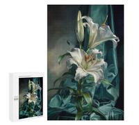Puzzles for Teenagerss 1000 PCS Elegant White Lilies with Teal Drapery Jigsaw Puzzle Brain Teaser Game Birthday Present Fun at Home Activities, 1000 PCS