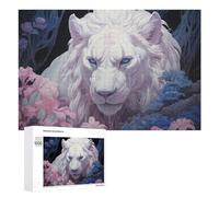 Puzzles for Teenagerss 1000 PCS Enchanted White Lion Amidst Flowers Jigsaw for Adults Relax Games Perfect Decoration Fun Activities at Home 1000 PCS