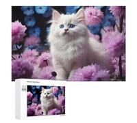 Puzzles for Teenagerss 1000 PCS Fluffy White Kitten with Blue Eyes Teenagers Puzzles Relaxing Games Presents for Women Fun Activities at Home 1000 PCS