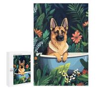 Puzzles for Teenagerss 1000 PCS German Shepherd in A Bathub Adult Jigsaw Puzzle Toy Wall Decor Difficult Challenge Christmas Birthday Gifts 1000 PCS