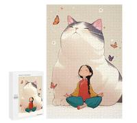 Puzzles for Teenagerss 1000 PCS Girl Meditating with Giant Cat Jigsaw Puzzle Toy Wall Decor Home Decoration Unique Birthday And Xmas Gifts 1000 PCS