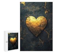 Puzzles for Teenagerss 1000 PCS Golden Heart on Black Marble Jigsaws for Adults Relaxing Games Difficult Challenge Fun Activities at Home 1000 PCS