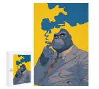 Puzzles for Teenagerss 1000 PCS Gorilla in Suit Smoking Cigar Adult Jigsaw Puzzle Toy Wall Decor Difficult Challenge Christmas Birthday Gifts 1000 PCS