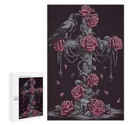 Puzzles for Teenagerss 1000 PCS Gothic Raven And Roses Cross Jigsaws for Adults Relaxing Games Difficult Challenge Fun Activities at Home 1000 PCS