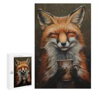 Puzzles for Teenagerss 1000 PCS Happy Fox Drinking Tea Jigsaw Puzzle Fun Games Pattern Assembly Unique Birthday And Xmas Gifts 1000 PCS