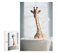 Puzzles for Teenagerss 1000 PCS Happy Giraffe in The Bath Jigsaw Puzzle Fun Games Pattern Assembly Unique Birthday And Xmas Gifts 1000 PCS