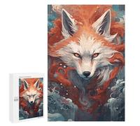 Puzzles for Teenagerss 1000 PCS Japanese Fox Art Red Fire Jigsaw Puzzle Relax Games Perfect Decoration Unique Birthday And Xmas Gifts 1000 PCS