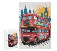 Puzzles for Teenagerss 1000 PCS London Bus with Graffiti Art Adult Jigsaw Puzzle Toy Wall Decor Difficult Challenge Christmas Birthday Gifts 1000 PCS