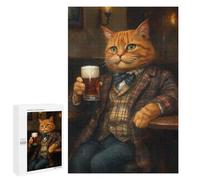 Puzzles for Teenagerss 1000 PCS Orange Tabby Cat in A Pub Holding A Beer Teenagers Puzzles Anti-Stress Toys Wall Decoration Unique Birthday And Xmas Gifts 1000 PCS
