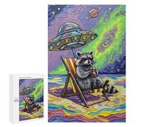 Puzzles for Teenagerss 1000 PCS Raccoon Beach Vacation Under UFO Jigsaw Puzzle Toy Wall Decor Home Decoration Unique Birthday And Xmas Gifts 1000 PCS
