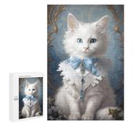 Puzzles for Teenagerss 1000 PCS Regal White Cat Portrait -2 Jigsaws for Adults Relaxing Games Difficult Challenge Fun Activities at Home 1000 PCS