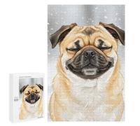 Puzzles for Teenagerss 1000 PCS Smiling Pug in Winter Snowfall Jigsaw Puzzle Toy Wall Decor Home Decoration Unique Birthday And Xmas Gifts 1000 PCS