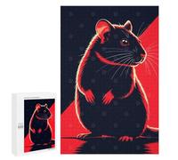 Puzzles for Teenagerss 1000 PCS Stylized Rat Illustration in Red And Black Jigsaw Puzzle Toy Wall Decor Home Decoration Unique Birthday And Xmas Gifts 1000 PCS