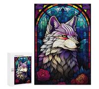 Puzzles for Teenagerss 300 PCS Abstract Wolf Stained Glas Adult Jigsaw Puzzle Toy Wall Decor Difficult Challenge Christmas Birthday Gifts 300 PCS