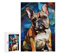 Puzzles for Teenagerss 300 PCS Bulldog Stained Glass Jigsaws for Adults Relaxing Games Difficult Challenge Fun Activities at Home 300 PCS