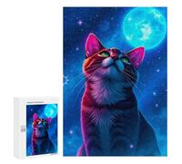 Puzzles for Teenagerss 300 PCS Cat Gazing at The Moon Jigsaws for Adults Relaxing Games Difficult Challenge Fun Activities at Home 300 PCS