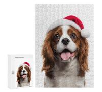 Puzzles for Teenagerss 300 PCS Cavalier King Charles Spaniel Dog with Santa Hat Portrait Jigsaws for Adults Relaxing Games Difficult Challenge Fun Activities at Home 300 PCS