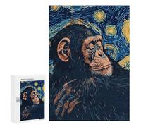 Puzzles for Teenagerss 300 PCS Chimpanzee in Starry Night Style Jigsaws for Adults Relaxing Games Difficult Challenge Fun Activities at Home 300 PCS