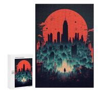 Puzzles for Teenagerss 300 PCS Cityscape Under A Red Moon Jigsaws for Adults Relaxing Games Difficult Challenge Fun Activities at Home 300 PCS