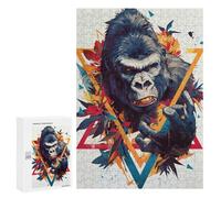 Puzzles for Teenagerss 300 PCS Colorful Gorilla Portrait with Geometric Shapes Jigsaw Puzzle Relax Games Perfect Decoration Unique Birthday And Xmas Gifts 300 PCS