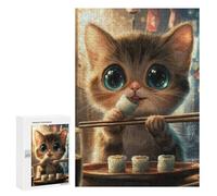 Puzzles for Teenagerss 300 PCS Cute Cat Eating Sushi Jigsaws for Adults Relaxing Games Difficult Challenge Fun Activities at Home 300 PCS