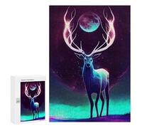 Puzzles for Teenagerss 300 PCS Deer And Moon Painting Jigsaw Puzzle Relax Games Perfect Decoration Unique Birthday And Xmas Gifts 300 PCS