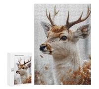 Puzzles for Teenagerss 300 PCS Deer in Winter Snowfall Portrait Jigsaw Puzzle Relax Games Perfect Decoration Unique Birthday And Xmas Gifts 300 PCS