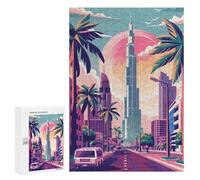 Puzzles for Teenagerss 300 PCS Dubai Skyline with Palm Trees Adult Jigsaw Puzzle Toy Wall Decor Difficult Challenge Christmas Birthday Gifts 300 PCS