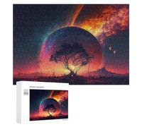 Puzzles for Teenagerss 300 PCS Fiery Planet with Tree Silhouette Jigsaw for Adults Relax Games Perfect Decoration Fun Activities at Home 300 PCS