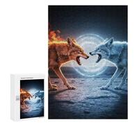 Puzzles for Teenagerss 300 PCS Fire And Ice Wolves Confrontation Puzzles for Adults Fun Games Perfect Decoration Unique Birthday And Xmas Gifts 300 PCS