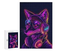 Puzzles for Teenagerss 300 PCS Fox Headphones Neon Jigsaws for Adults Relaxing Games Difficult Challenge Fun Activities at Home 300 PCS
