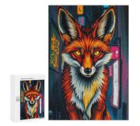 Puzzles for Teenagerss 300 PCS Fox in Neon Japanese Cityscape Jigsaws for Adults Relaxing Games Difficult Challenge Fun Activities at Home 300 PCS