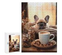 Puzzles for Teenagerss 300 PCS French Bulldog Coffee Pup Jigsaw Puzzle Fun Games Pattern Assembly Unique Birthday And Xmas Gifts 300 PCS