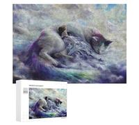 Puzzles for Teenagerss 300 PCS Girl Sleeping with Giant Cat in Clouds Jigsaw for Adults Relax Games Perfect Decoration Fun Activities at Home 300 PCS