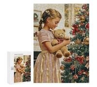 Puzzles for Teenagerss 300 PCS Girl with Teddy Bear by Christmas Tree Jigsaws for Adults Relaxing Games Difficult Challenge Fun Activities at Home 300 PCS